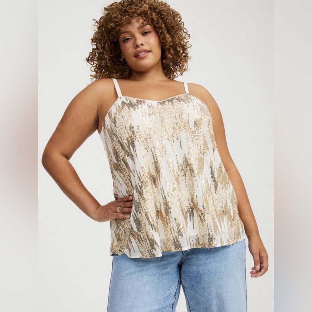 Torrid Sophie Sequin Swing Cami Champagne Gold Shimmer Camisole NWT 3X